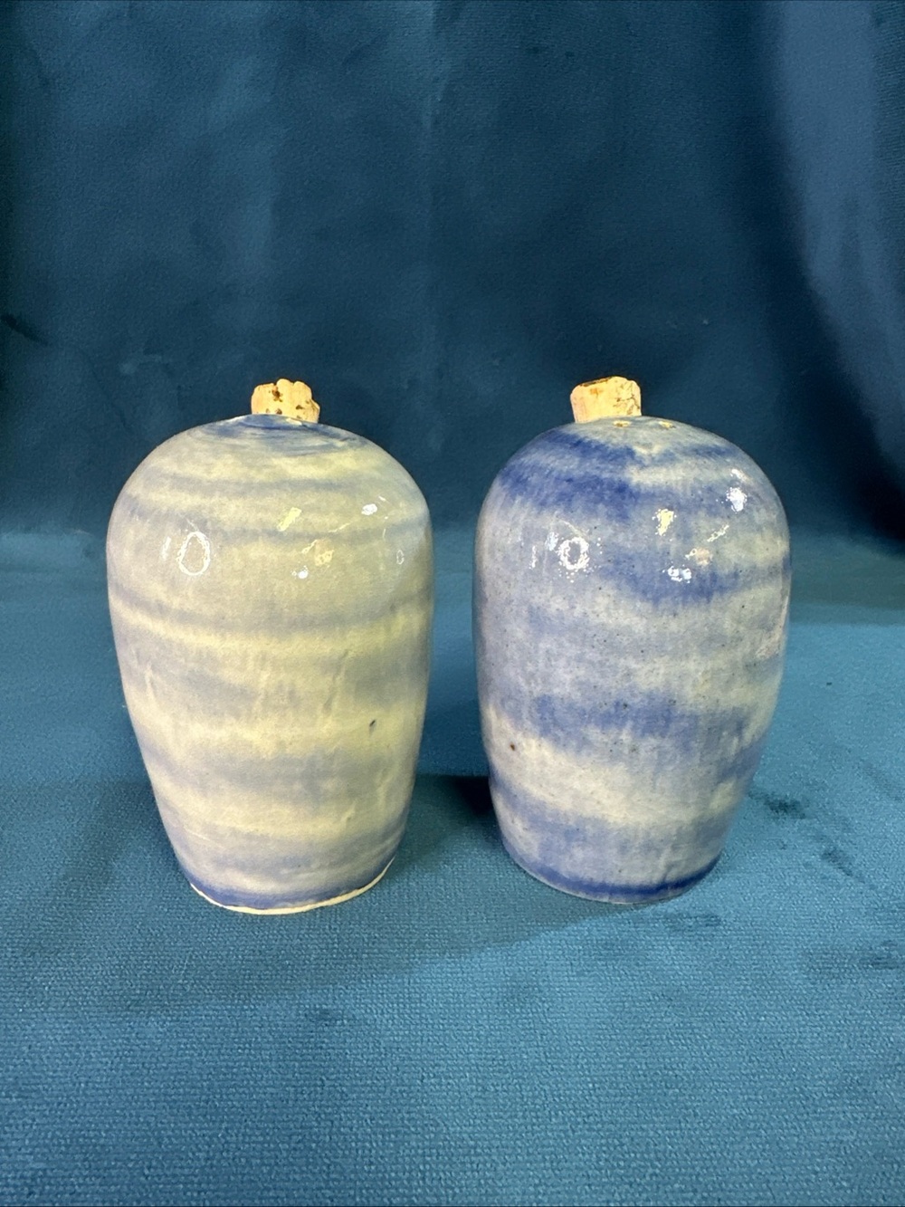 Soup-n-Bowl 2001 By George Pottery Salt And Pepper Shakers Blue Glaze